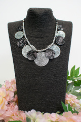 Animal print layered disc necklace in Black