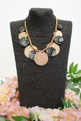 Animal print layered disc necklace in Khaki