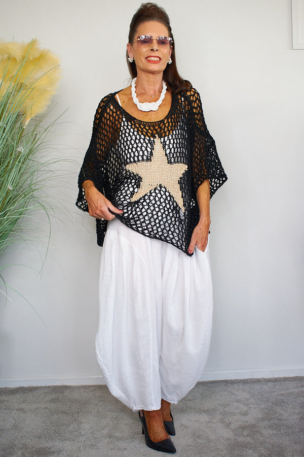 Sassy Star Crochet Knit in Black with Gold