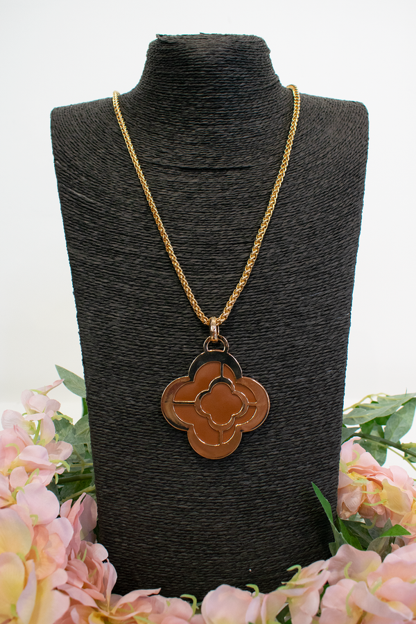 Geometric Clover Reversible Pendant Necklace in Tan