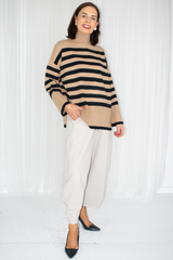 Mia Contrast Stripe Turle Neck Knit in Camel/Black