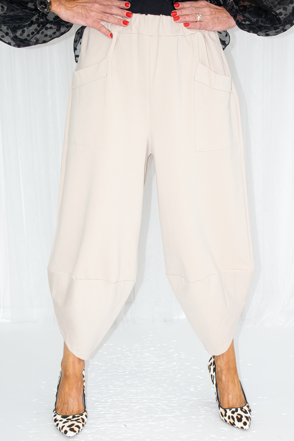 Reagan Scuba Two Pocket Cocoon Trouser in Beige