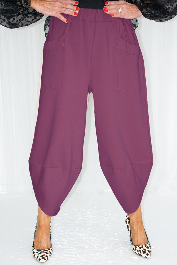 Reagan Scuba Two Pocket Cocoon Trouser in Plum