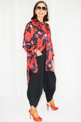 Allegra Oversized Printed satin shirt in Red Floral