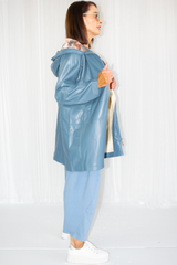 Penelope PU Leather Toggle Hooded Jacket in Duck Egg Blue