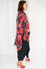 Allegra Oversized Printed satin shirt in Red Floral