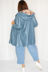 Penelope PU Leather Toggle Hooded Jacket in Duck Egg Blue