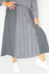 Noelle Mid Length Ruffle Front A-Line Skirt in Slate Grey