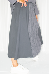 Noelle Mid Length Ruffle Front A-Line Skirt in Slate Grey