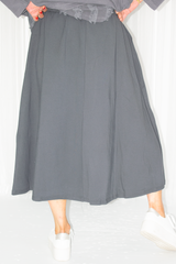 Noelle Mid Length Ruffle Front A-Line Skirt in Slate Grey