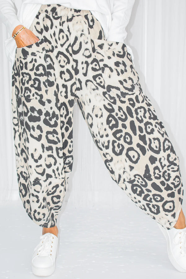 TRIXIE TWO POCKET COCOON TROUSER IN CHEETAH PRINT.PRE ORDER 4TH NOVEMBER