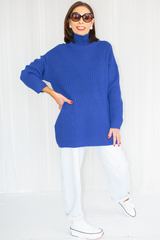 Classic Turtle Neck Slouchy Knit in Royal Blue