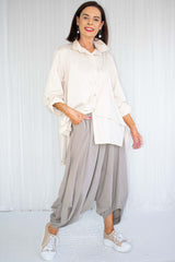 Linora Layered Asymmetric Shirt in Beige