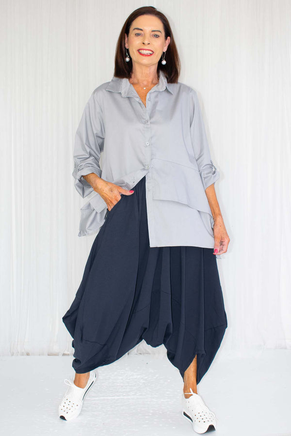 Linora Layered Asymmetric Shirt in Soft Grey