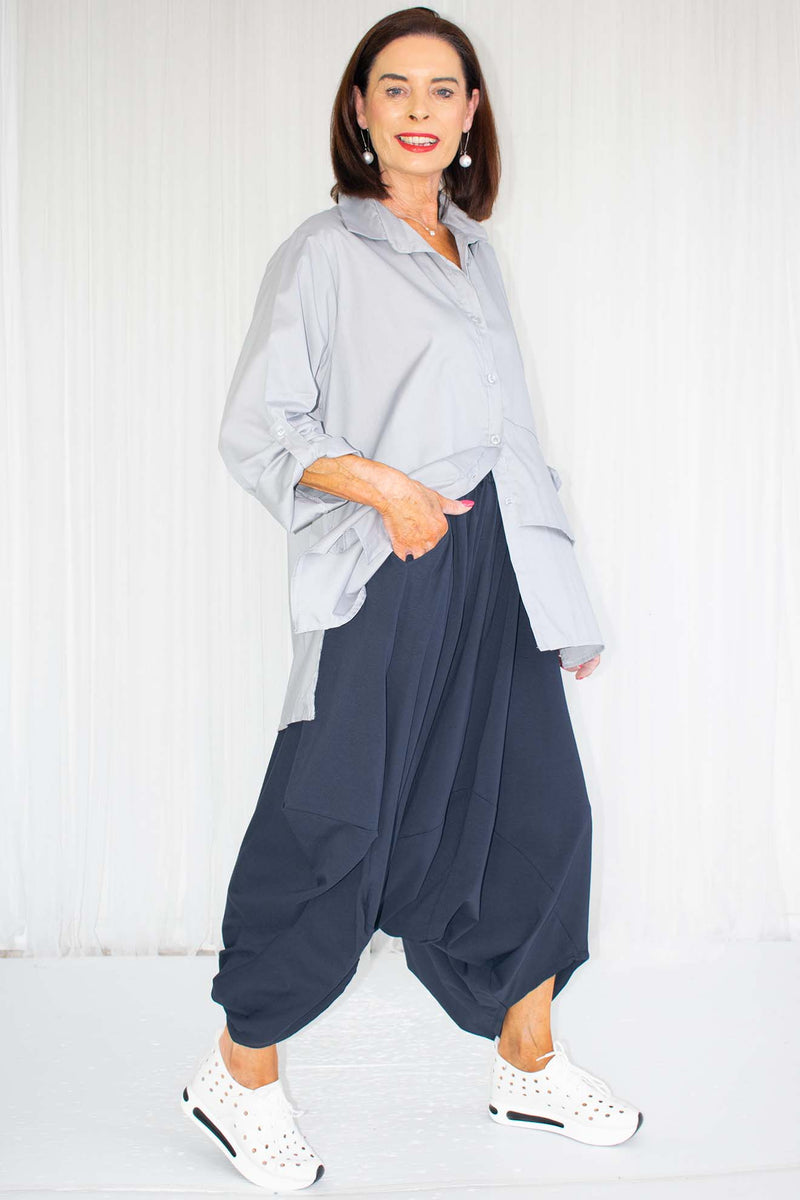 Linora Layered Asymmetric Shirt in Soft Grey