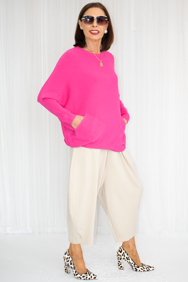 Hollie Two Pocket Cocoon Jumper in Hot Pink