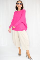 Hollie Two Pocket Cocoon Jumper in Hot Pink