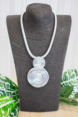 Statement Layered Circle Twisted Wire Necklace in SIlver