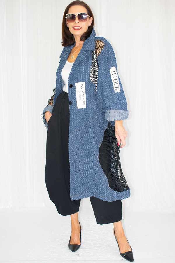 Luxury Danica Denim Mesh Detail Duster Jacket in Pre Wash