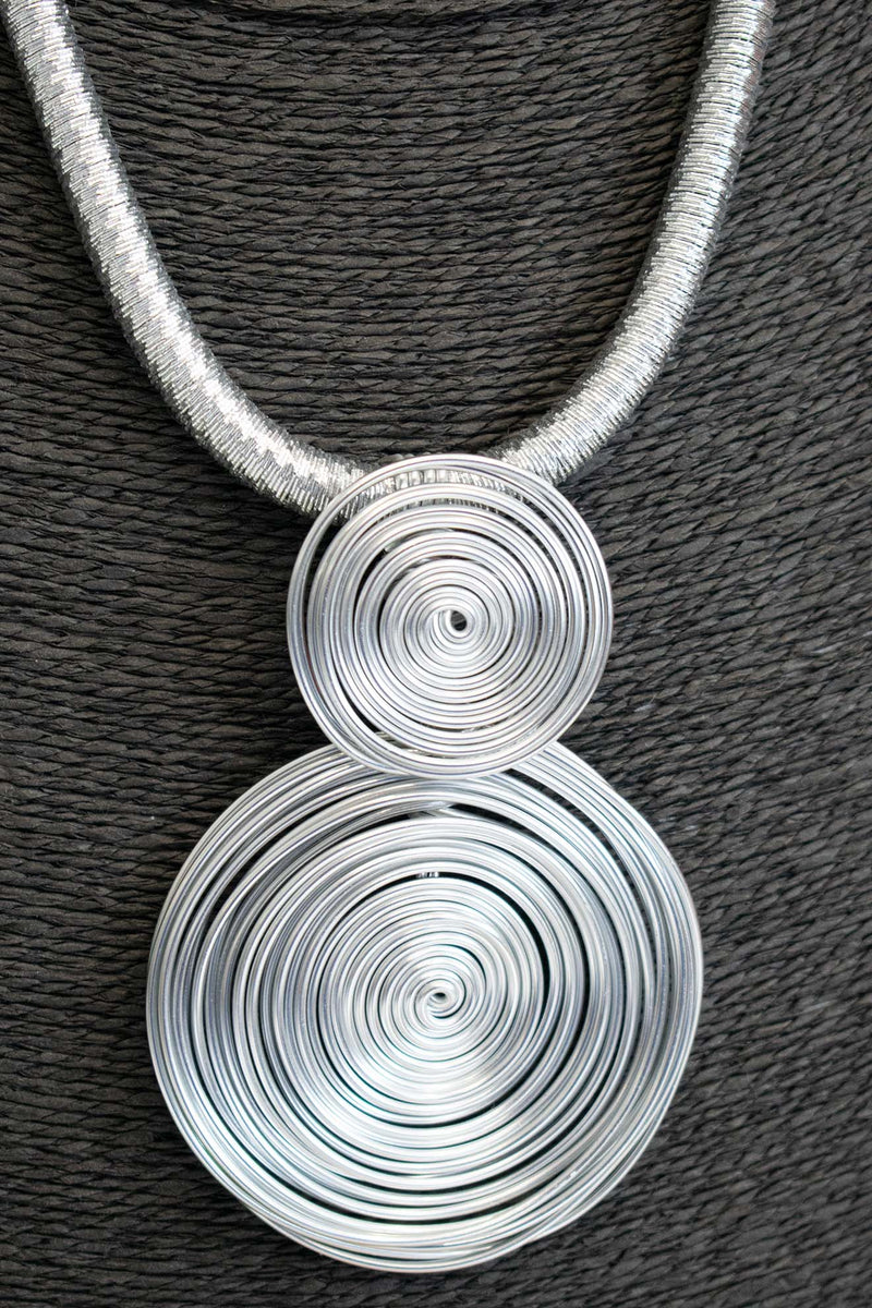 Statement Layered Circle Twisted Wire Necklace in SIlver