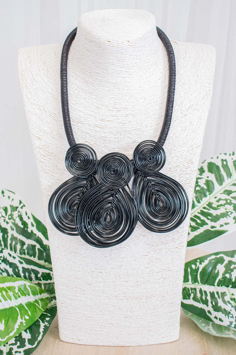 Statement Twisted Wire Petal Necklace in Black