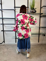 Portofino Ruffle Sleeve Shirt in Fuchsia Rose Print