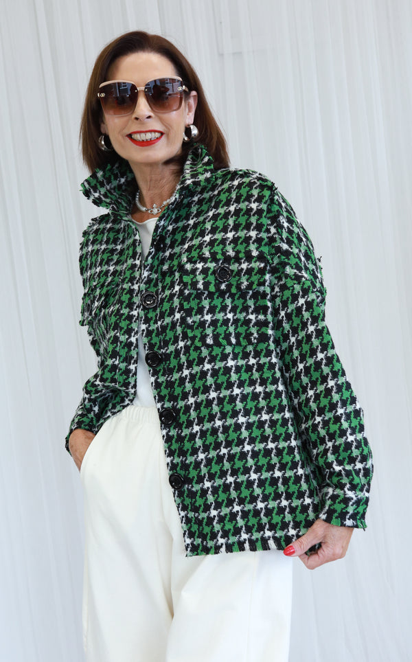 HELENA HOUNDSTOOTH JACKET - GREEN