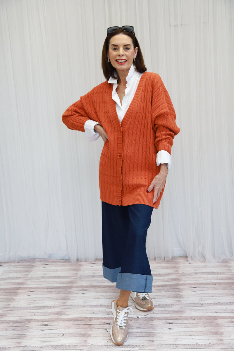 GRACE - RIBBED CARDIGAN - ORANGE