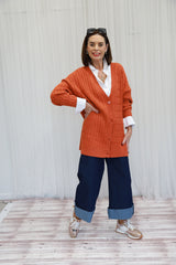 GRACE - RIBBED CARDIGAN - ORANGE