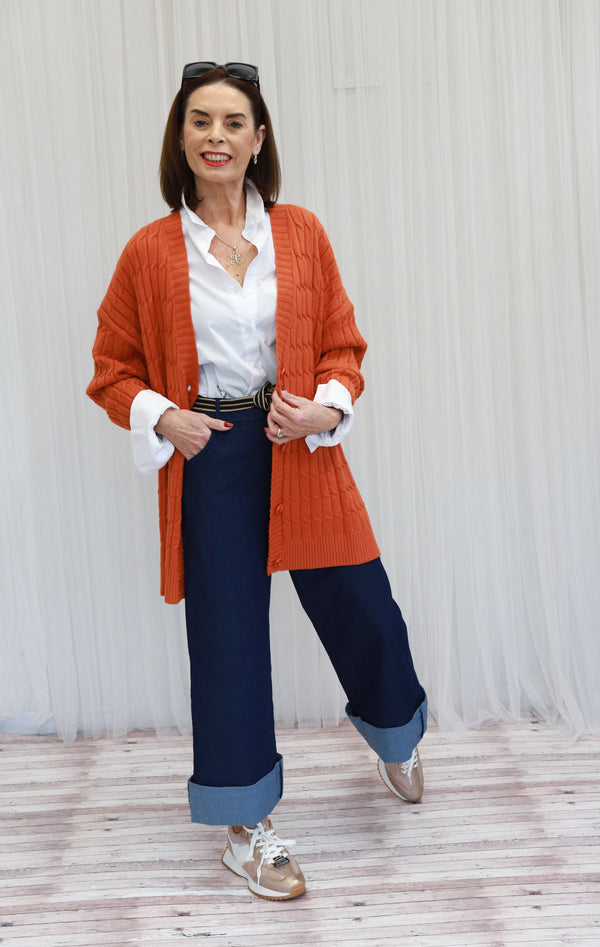 GRACE - RIBBED CARDIGAN - ORANGE