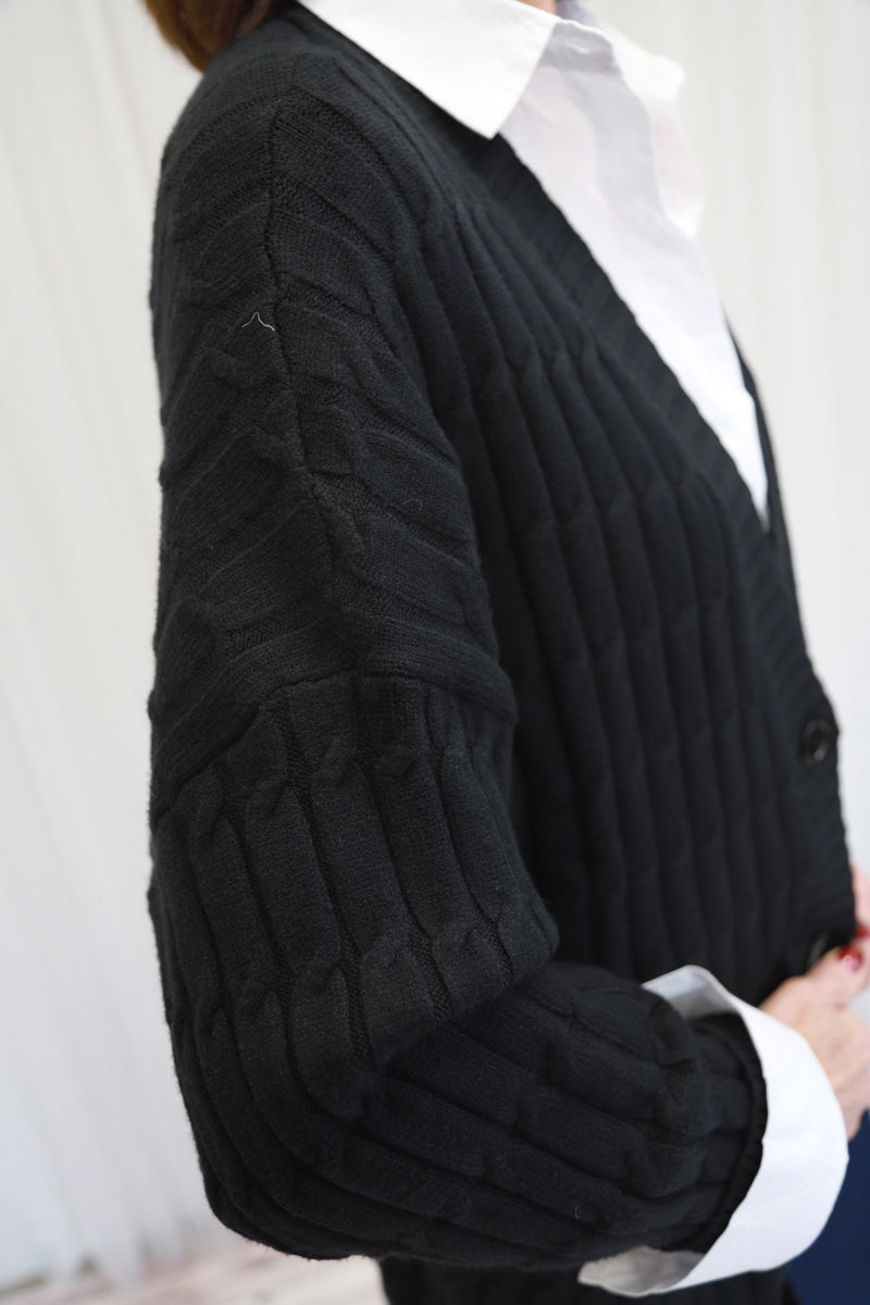 GRACE - RIBBED CARDIGAN - BLACK