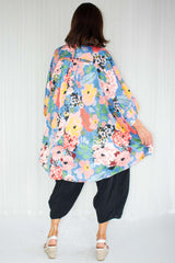 Gracie Grandad Collar Oversized Shirt in Abstract Floral