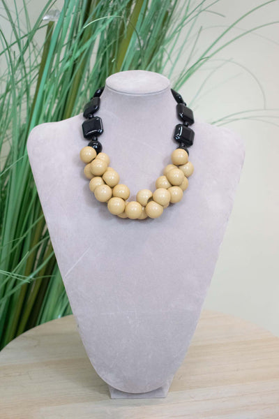 Statement Wooden Bead Necklace in Beige – Bond Street Store