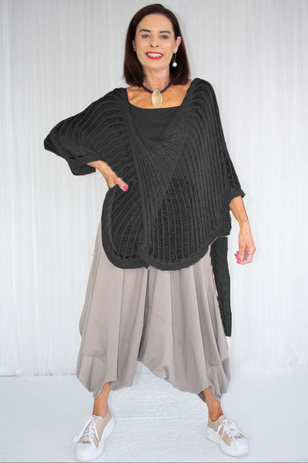 Calina Cross Over Fine Knit in Black