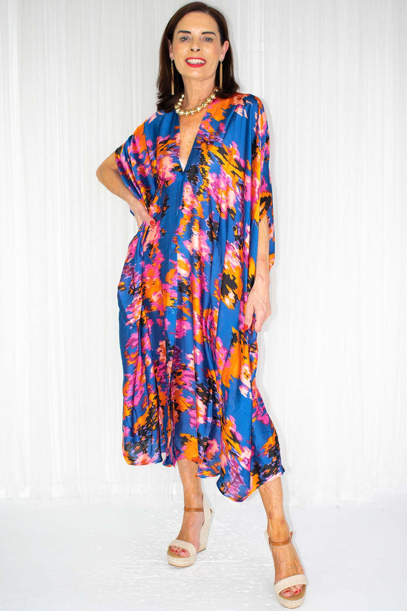Freya Floaty Button Up Parachute Dress in Multi Abstract Print