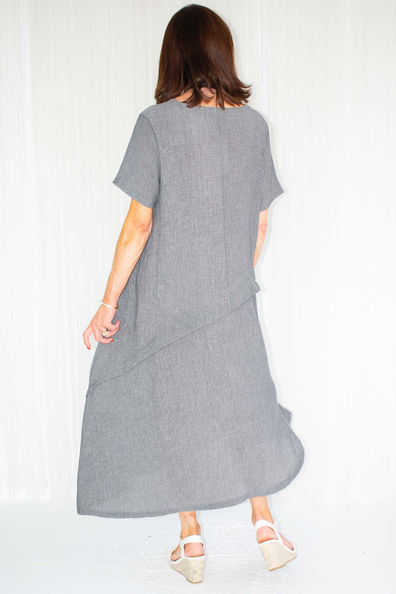Harper Asymmetric Ruched Waist Dress in Slate Grey