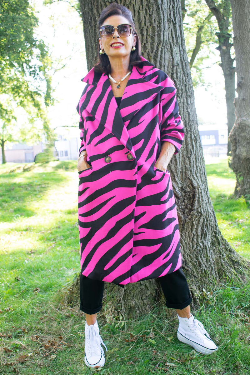 Elegant Holland Park Coat in Pink Animal Print