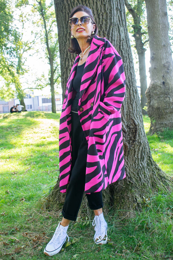 Elegant Holland Park Coat in Pink Animal Print