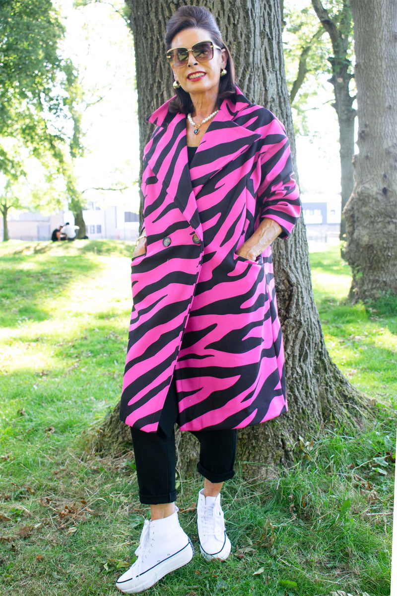 Elegant Holland Park Coat in Pink Animal Print