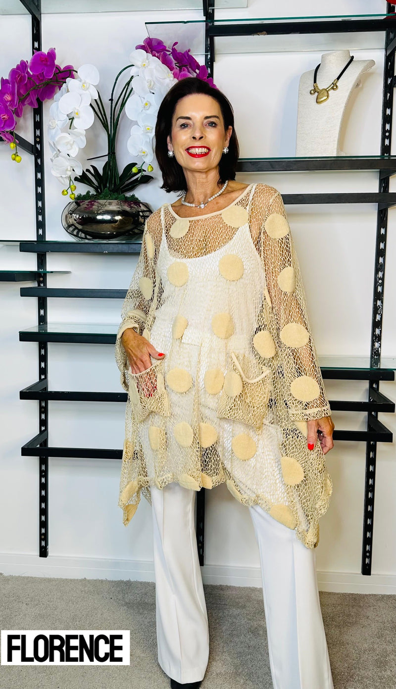 Afelia  Crochet Beige Overlay Top