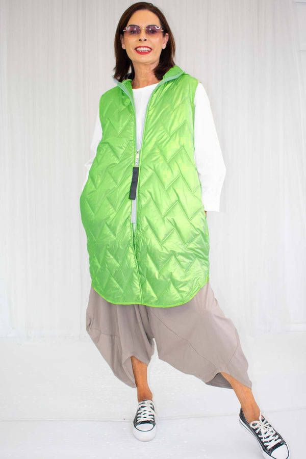 Willoughby Hooded Gilet in Iridescent Jade Green