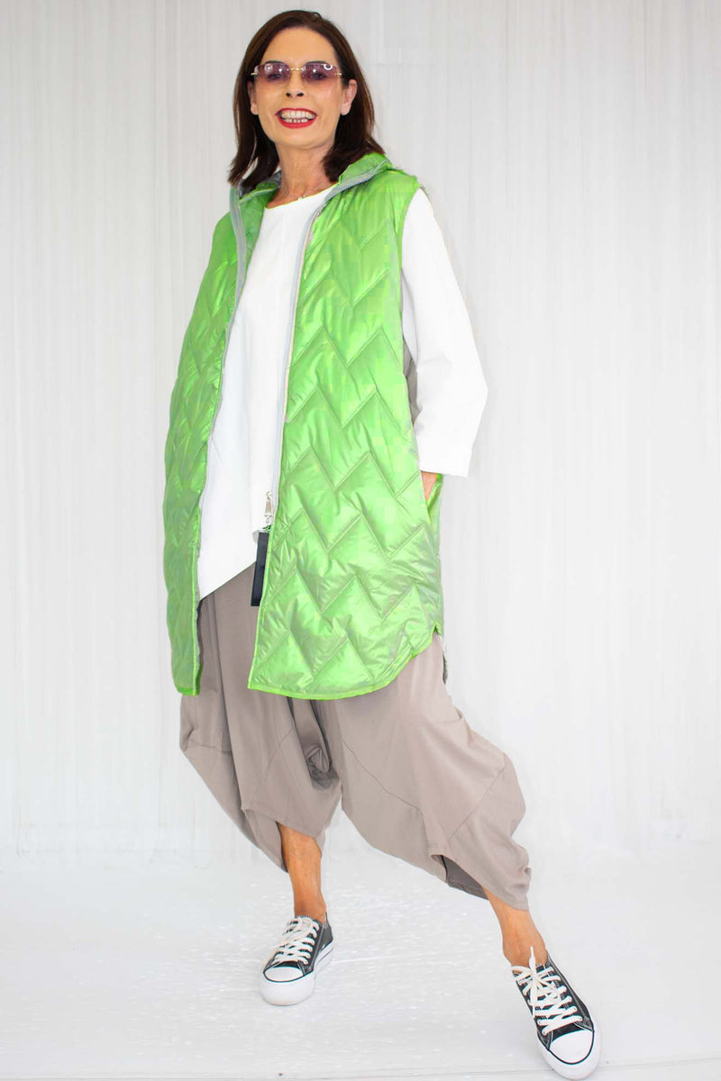 Willoughby Hooded Gilet in Iridescent Jade Green