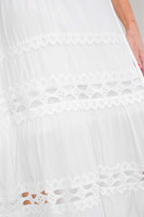 Lila Fine Lace Capped Sleeve Dress in Crisp White