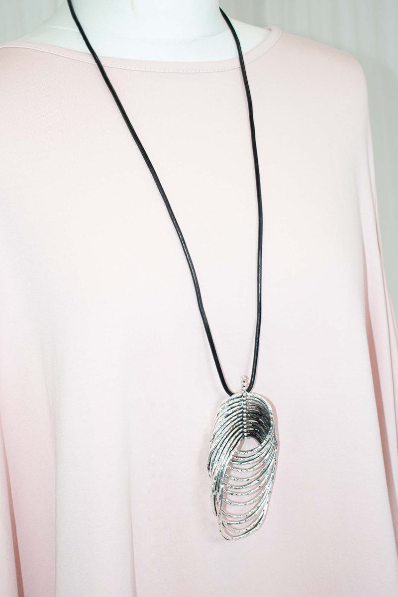 Layered Wire Pendant Longline Necklace