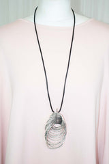 Layered Wire Pendant Longline Necklace