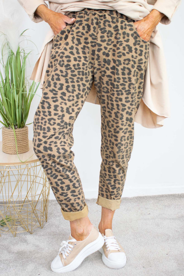 Leopard Print Magic Trouser in  mocha