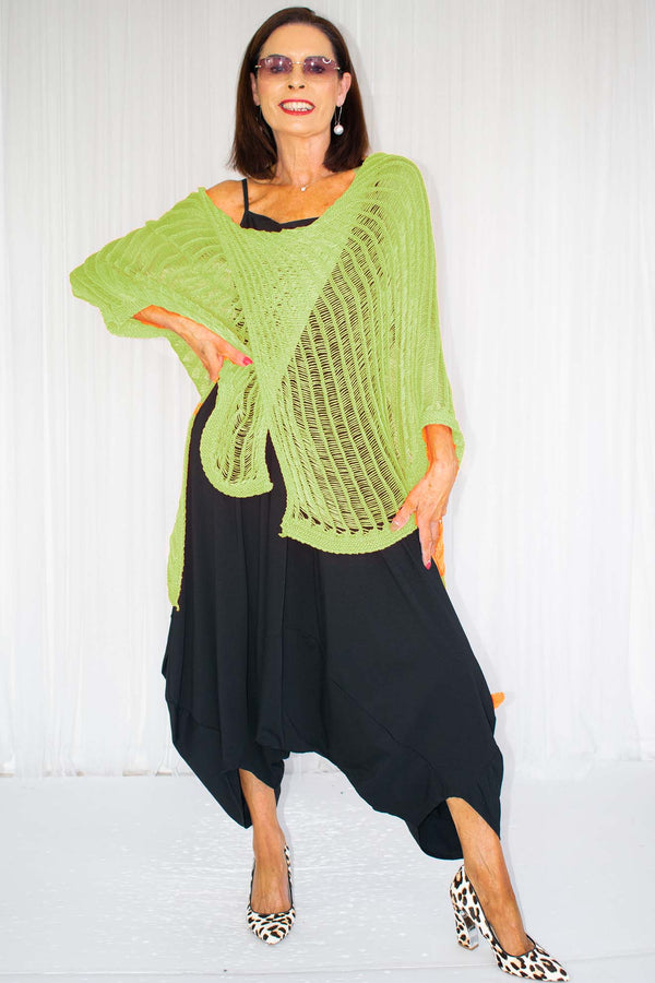 Calina Cross Over Fine Knit in Lime