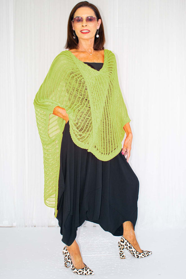 Calina Cross Over Fine Knit in Lime