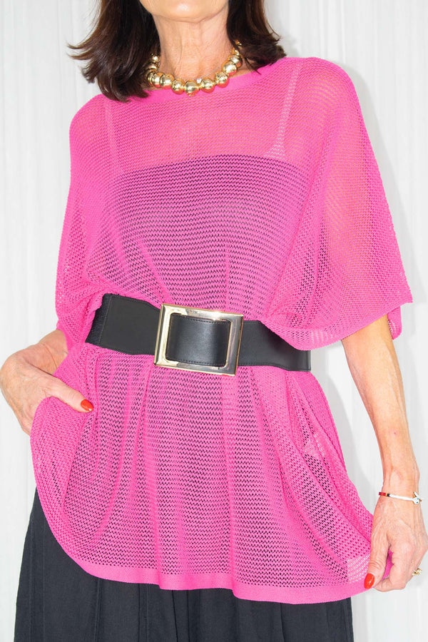 Sarana Slouch Batwing Fine Knit in Cerise Pink