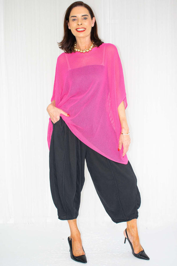 Sarana Slouch Batwing Fine Knit in Cerise Pink